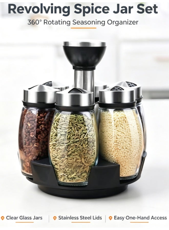 360° Rotating Spice Jar Set, Adjustable Coarseness Glass Spice Grinder Shakers with Stainless Steel Lids for Kitchen Countertop - Image 1