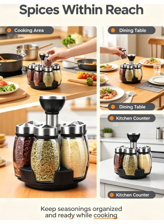 360° Rotating Spice Jar Set, Adjustable Coarseness Glass Spice Grinder Shakers with Stainless Steel Lids for Kitchen Countertop - Image 3