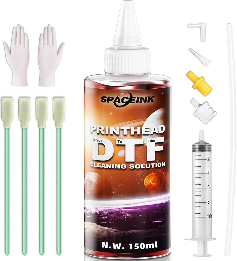 Spaceink DTF Cleaning Solution150mL for Epson L805 XP15000 L1800 8550 R1390 XP600 Ink Printer，Compatible DTG Printer Print Head T Shirt Transfer Paper Liquid Cleaner，Upgraded Solution - Image 1