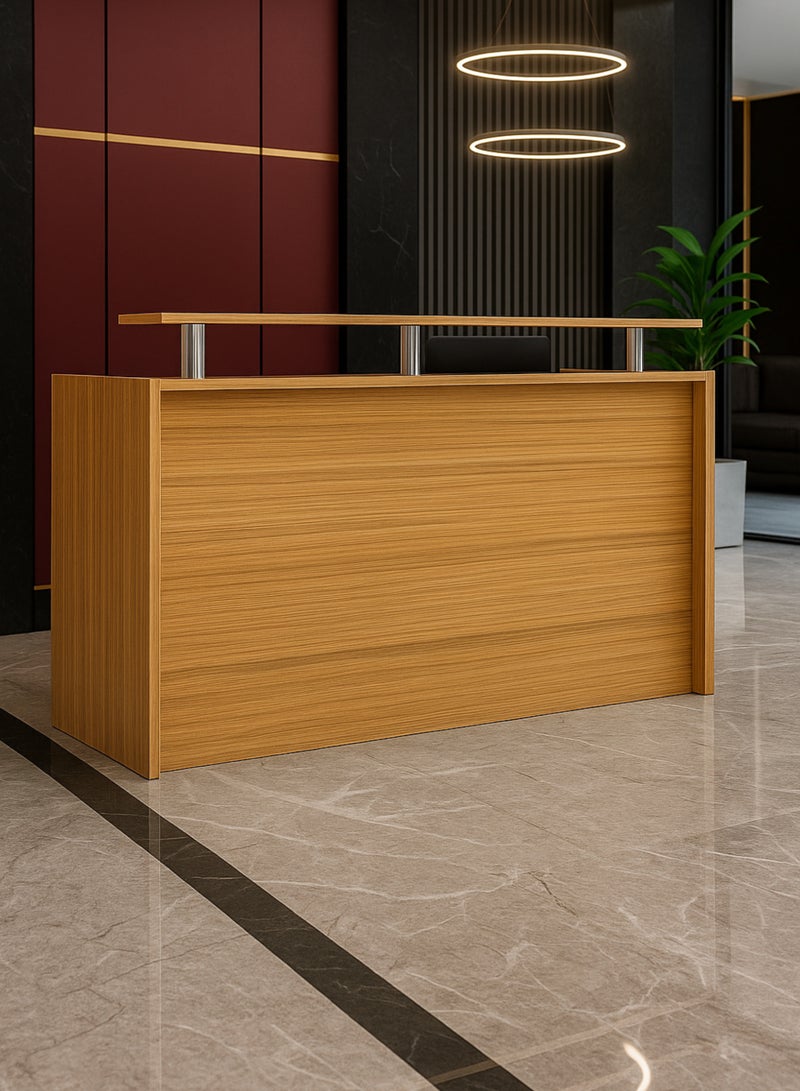 Karnak Modern Reception Desk Counter – Minimalist Beige Front Desk with Raised Shelf, Durable Finish & Spacious Workstation for Offices, Clinics, Hotels, Salons & Showrooms (Coco) - Image 1