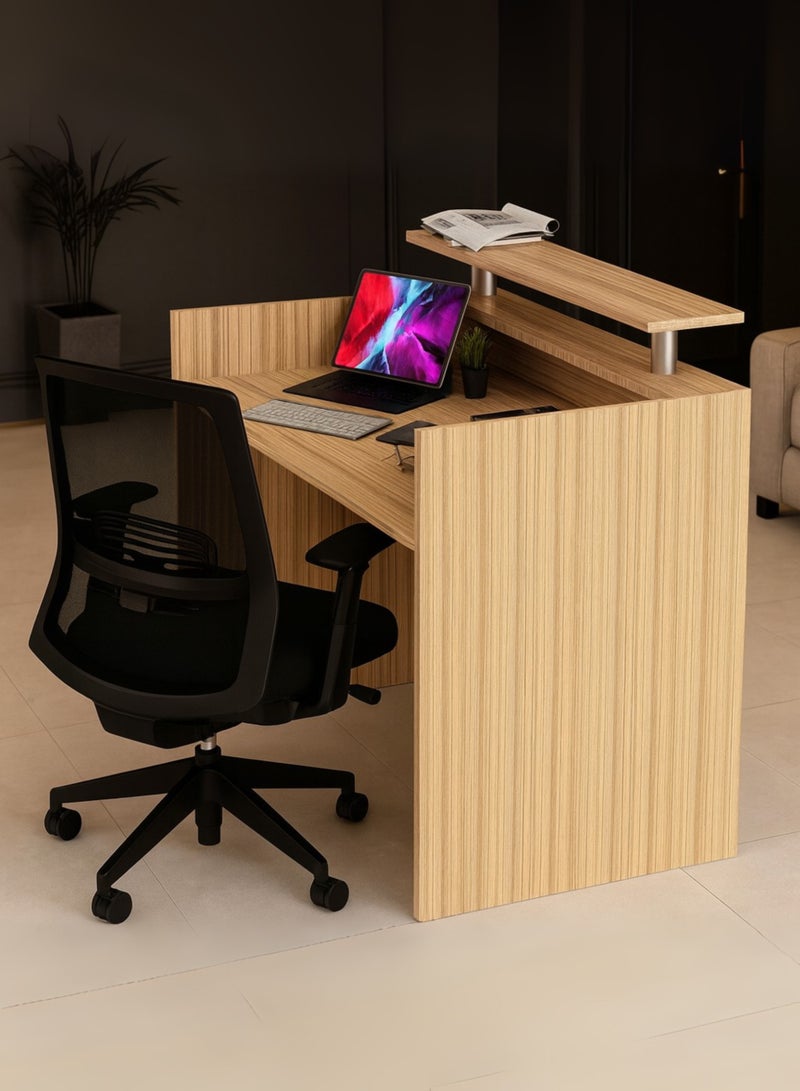 Karnak Modern Reception Desk Counter – Minimalist Beige Front Desk with Raised Shelf, Durable Finish & Spacious Workstation for Offices, Clinics, Hotels, Salons & Showrooms (Coco) - Image 3