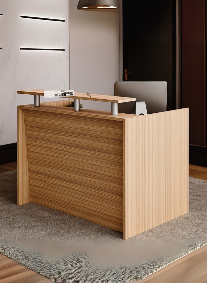 Karnak Modern Reception Desk Counter – Minimalist Beige Front Desk with Raised Shelf, Durable Finish & Spacious Workstation for Offices, Clinics, Hotels, Salons & Showrooms (Coco) - Image 5