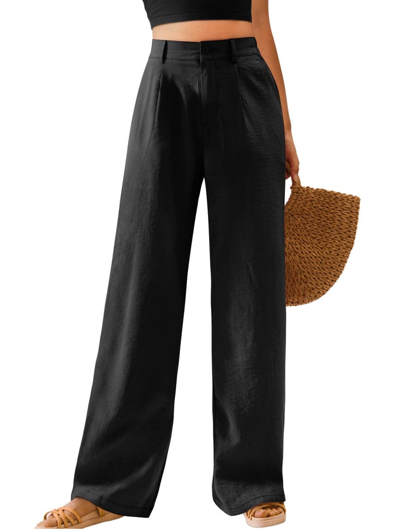 Feiersi Womens Casual Wide Leg Pants High Waisted Button Down Straight Long Trousers Palazzo Pants(Black,Large) - Image 1