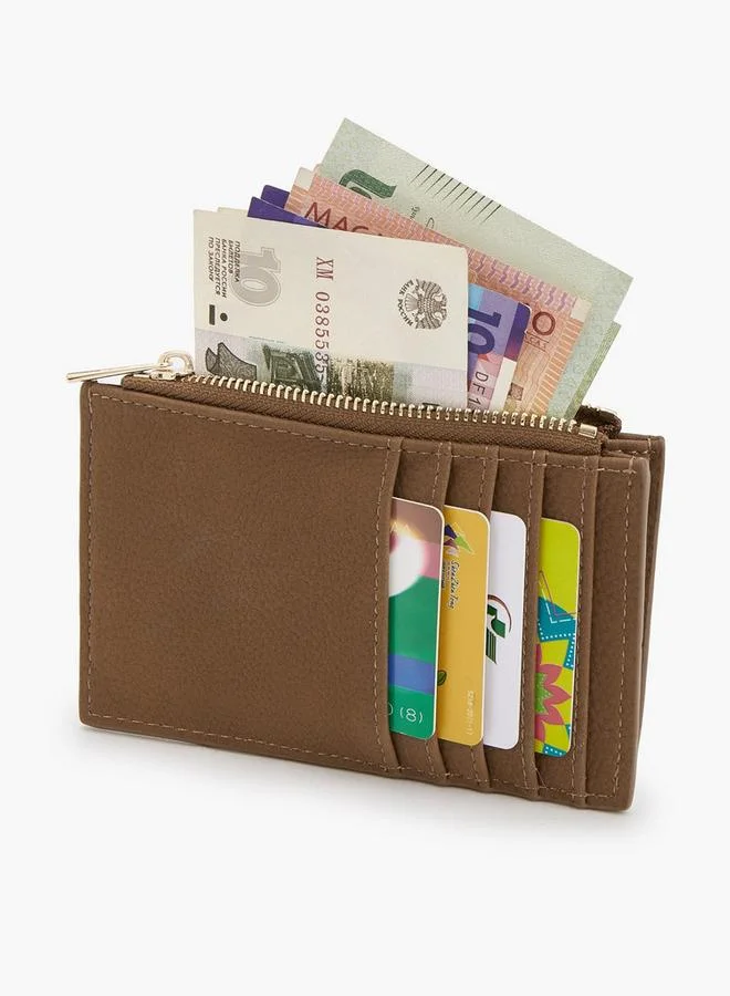 Flora Bella By Shoexpress TAN Solid Card Holder With Zip Closure for Women | Best Price UAE