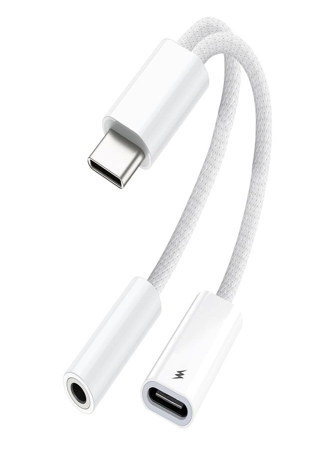 محول صوت KikoSaka من USB-C إلى 3.5 ملم، محول 2 في 1 من USB-C إلى مقبس سماعة رأس مع كابل دونجل للشحن السريع PD، من النوع C إلى AUX لأجهزة iPhone 16 وiPhone 15 وGalaxy - Image 1