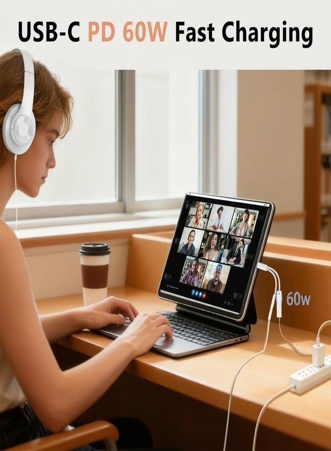 محول صوت KikoSaka من USB-C إلى 3.5 ملم، محول 2 في 1 من USB-C إلى مقبس سماعة رأس مع كابل دونجل للشحن السريع PD، من النوع C إلى AUX لأجهزة iPhone 16 وiPhone 15 وGalaxy - Image 5