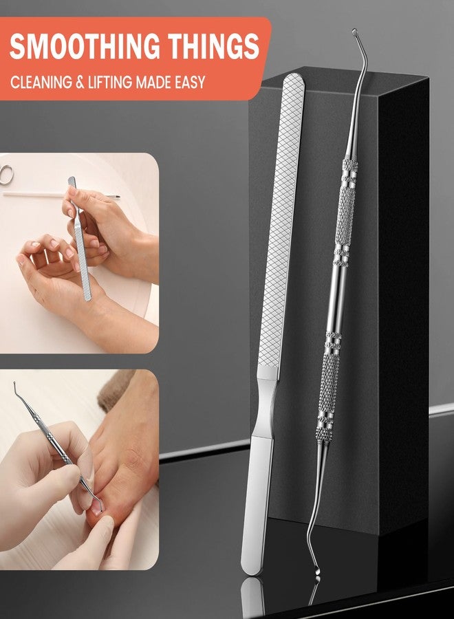 BEZOX Toenail Clipper Kit 4PCS Nail Care Set for Ingrown Toenails - Curved Head Toe Nail Clippers for Seniors for Thick Nails, Thick Fingernail Clippers, Long Nail File & Dual-Ended Lifter - Black - Image 4