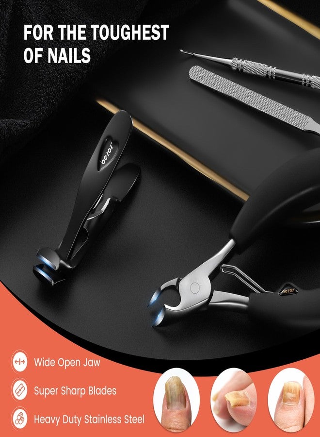 BEZOX Toenail Clipper Kit 4PCS Nail Care Set for Ingrown Toenails - Curved Head Toe Nail Clippers for Seniors for Thick Nails, Thick Fingernail Clippers, Long Nail File & Dual-Ended Lifter - Black - Image 5