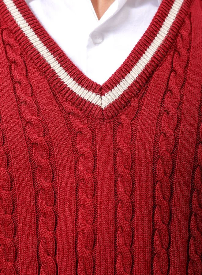 ذا انديان كراج كو Men Oversized Textured V-Neck Sweater