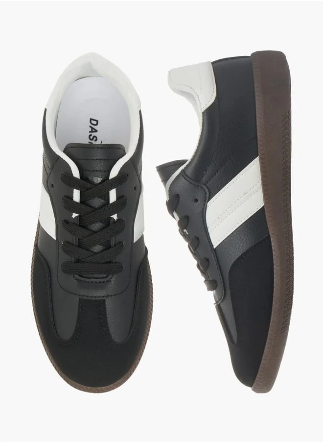 داش Panelled Low Ankle Sneakers with Lace-Up Closure