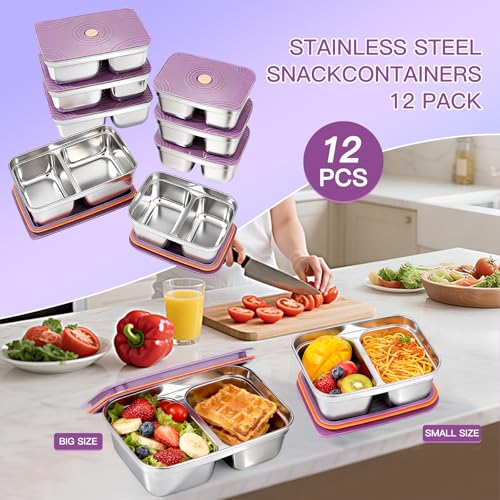 GIUOIDUO 12-Piece Stainless Steel Snack Containers Reusable, Grab and Go 2 Compartment Food Storage Containers with Leakproof Lids for Travel and Outdoor Camping School Lunch Prep Dishwasher Safe - Image 5