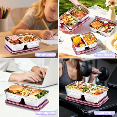 GIUOIDUO 12-Piece Stainless Steel Snack Containers Reusable, Grab and Go 2 Compartment Food Storage Containers with Leakproof Lids for Travel and Outdoor Camping School Lunch Prep Dishwasher Safe - Image 2