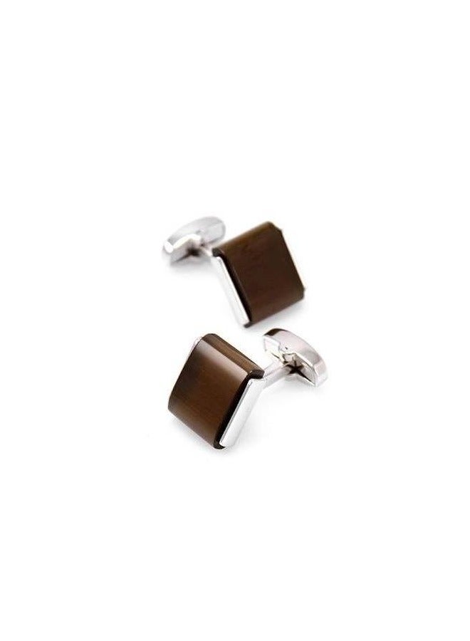 Cat's Eye Stone Cufflinks Coffee Men's French Shirt Business Sleeve Nails Square - Image 2