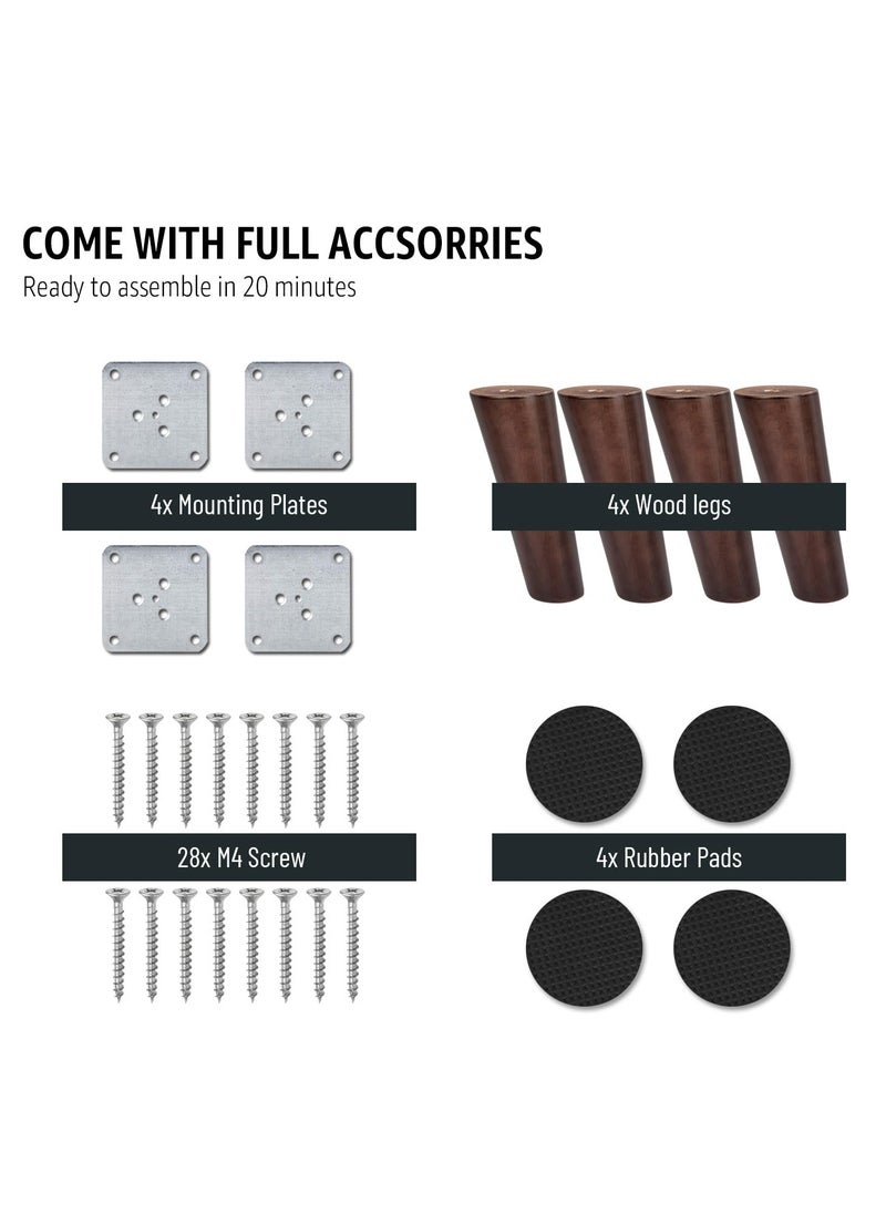 SYOSI - Wooden Furniture Legs, 4PCS Soild Wood Oblique Tapered Walnut Replacement Feet, Mounting Plate for Couch Sofa Cabinet TV Stand Armchair, 4 inch / 10cm - Image 1