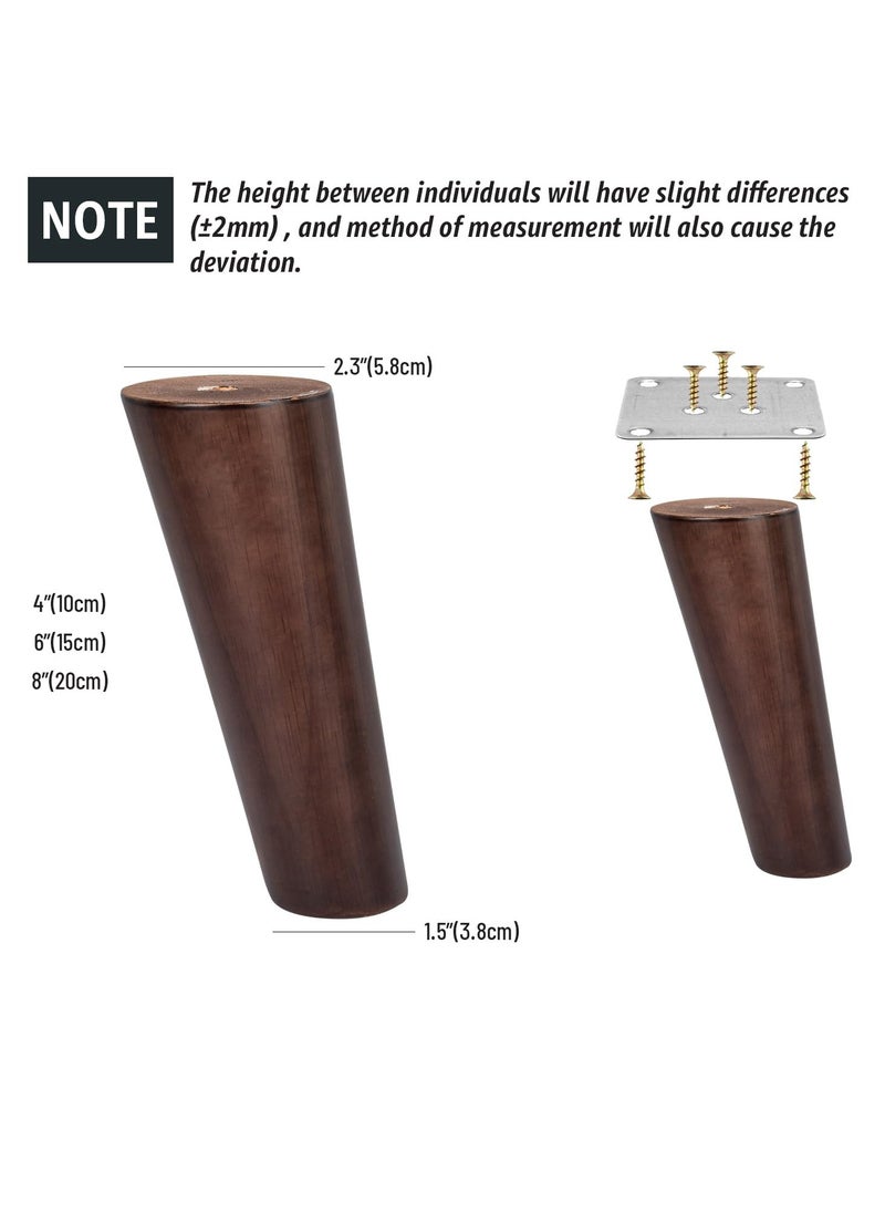 SYOSI - Wooden Furniture Legs, 4PCS Soild Wood Oblique Tapered Walnut Replacement Feet, Mounting Plate for Couch Sofa Cabinet TV Stand Armchair, 4 inch / 10cm - Image 1