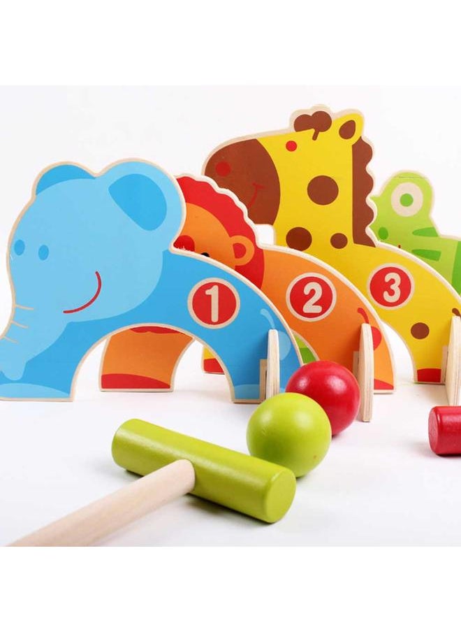 نيبمينينت Outdoor Sports Children Educational Wooden Animal Cartoon Croquet Golf Set Kids Toy Ball Games  - Image 5