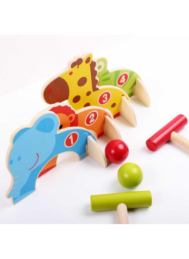 نيبمينينت Outdoor Sports Children Educational Wooden Animal Cartoon Croquet Golf Set Kids Toy Ball Games  - Image 4
