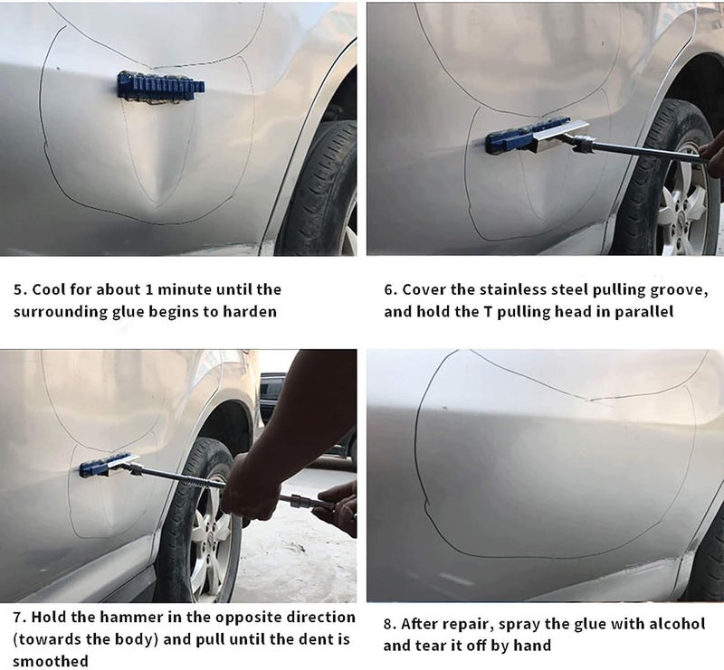 U/D Dent Repair Kit - 2 in 1 Dent Puller Paintless Dent Repair with T-bar Dent Removal Kit,22 Glue Puller,2 Stainless Steel Grooves,2 Short Puller Lines and 2 Long Puller Lines - Image 4