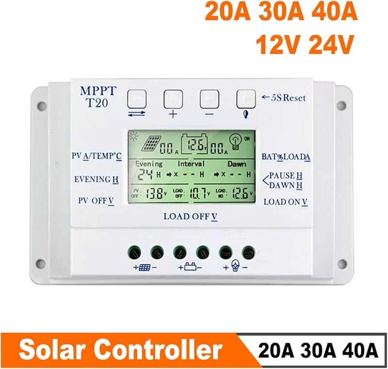 30A MPPT PWM Solar Charge Controller 12V 24V Auto Dual Timer Battery Charger - Image 3