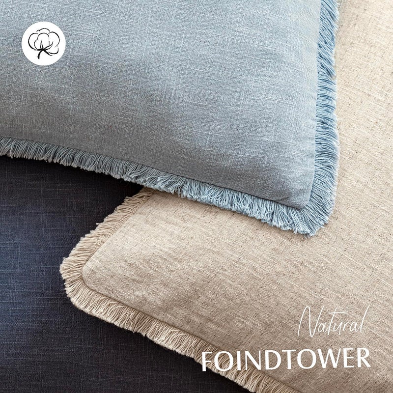 Foindtower Set of 2 Decorative Linen Fringe Throw Pillow Covers Boho Farmhouse Cushion Cover with Tassels Soft Accent Pillowcase for Couch Chair Sofa Bed Living Room Home Decor,18Ã—18 Inch,Sky Blue - Image 4