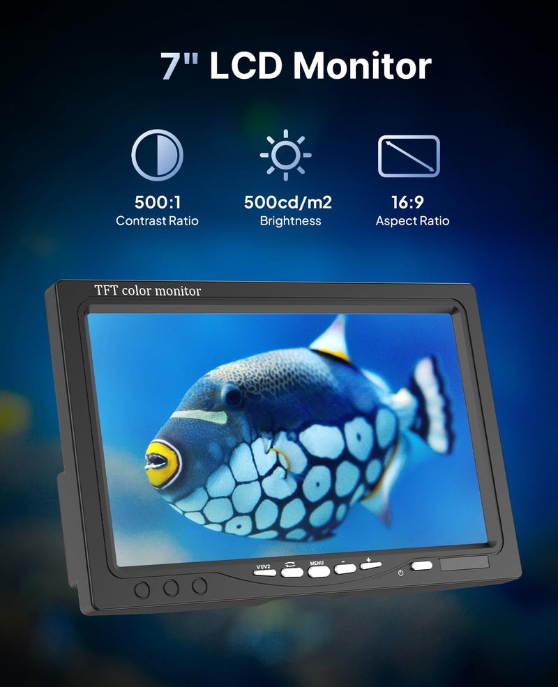Eyoyo Underwater Fishing Camera, Ice Fishing Video Camear 1000TVL with 7 inch LCD Monitor, Waterproof Camera, 12pcs Infrared Lights Fish Finder for Ice Fishing, Lake, Boat - Image 2