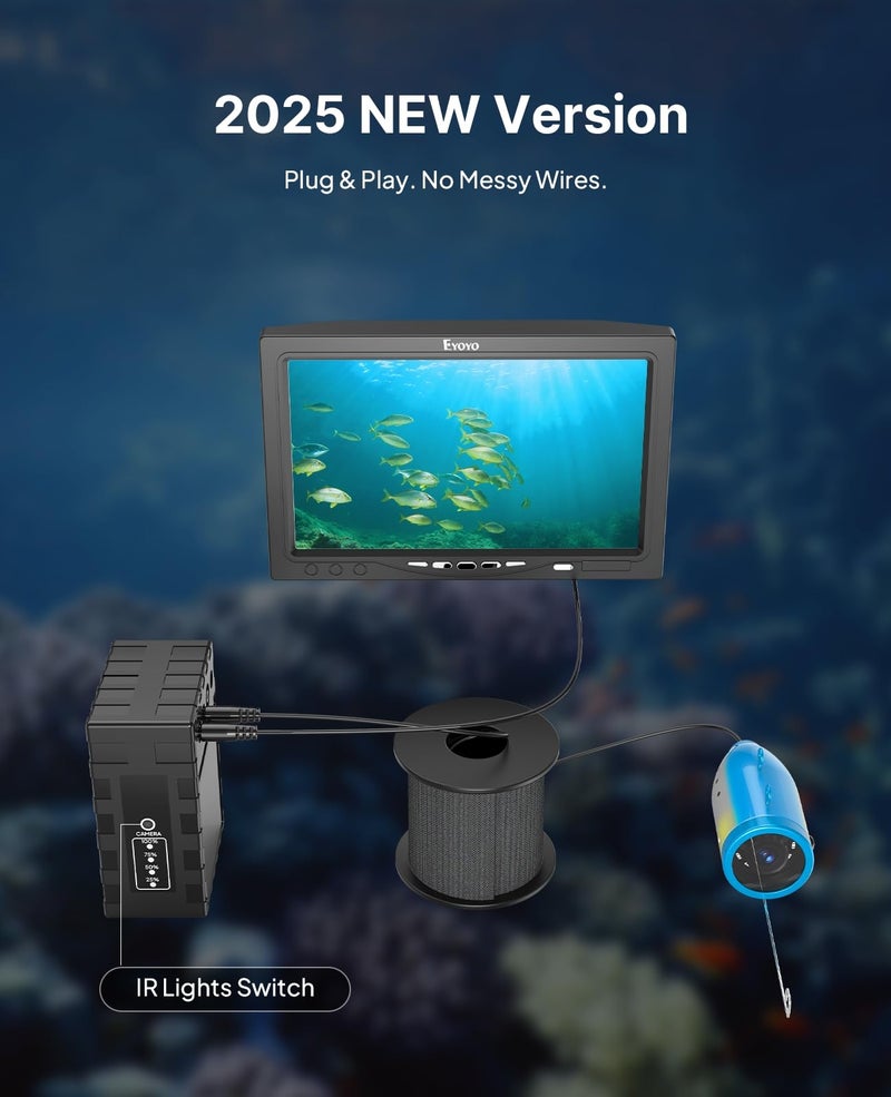 Eyoyo Underwater Fishing Camera, Ice Fishing Video Camear 1000TVL with 7 inch LCD Monitor, Waterproof Camera, 12pcs Infrared Lights Fish Finder for Ice Fishing, Lake, Boat - Image 3