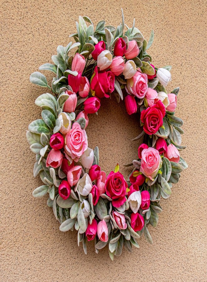 Yawwind 20 Inches Valentine Wreath with Rose for Front Door - Image 3