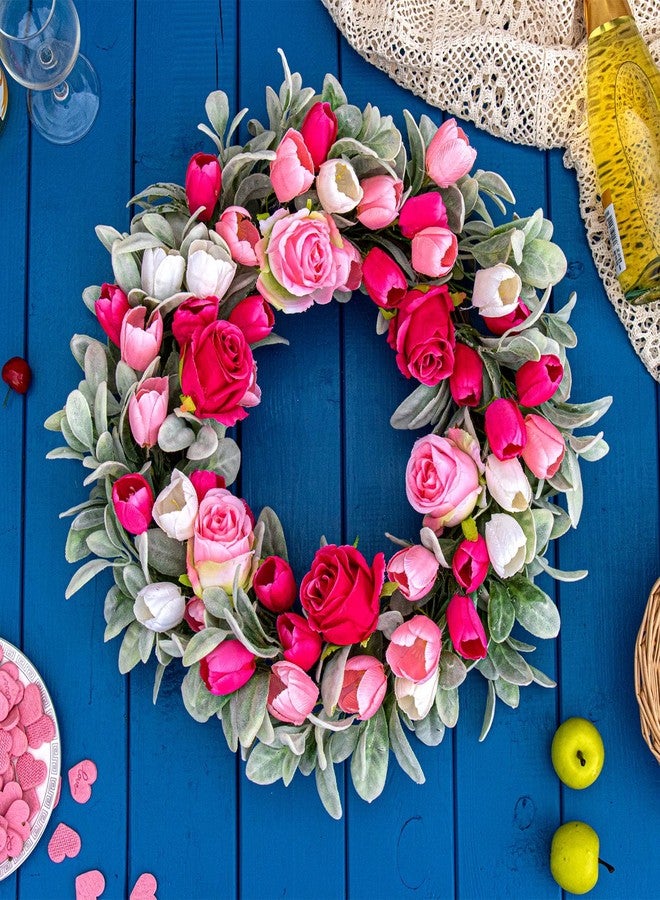 Yawwind 20 Inches Valentine Wreath with Rose for Front Door - Image 4