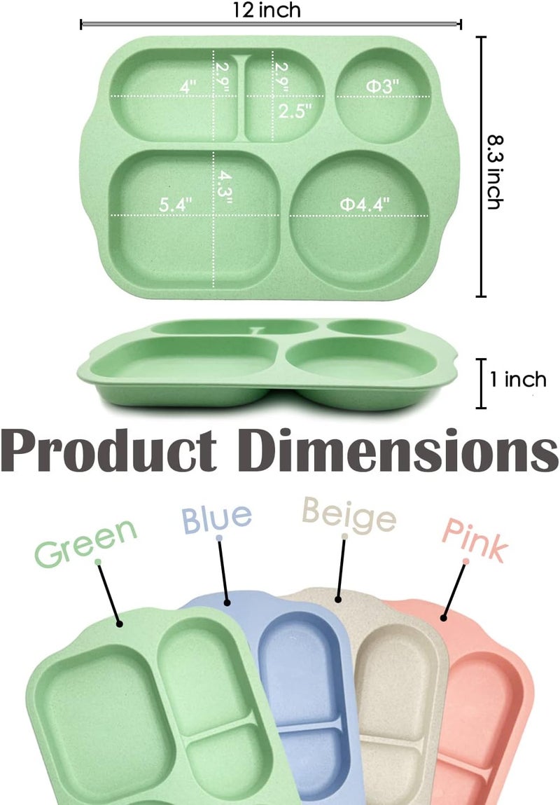 KITLAB Unbreakable Divided Plates 4 Pack Wheat Straw Tray Large Fast Food Tray for Toddlers Adults Kids Children Lightweight Plates Dishwasher and Microwave Safe - Image 2