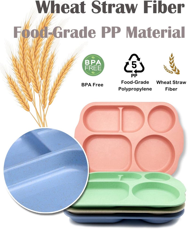 KITLAB Unbreakable Divided Plates 4 Pack Wheat Straw Tray Large Fast Food Tray for Toddlers Adults Kids Children Lightweight Plates Dishwasher and Microwave Safe - Image 3