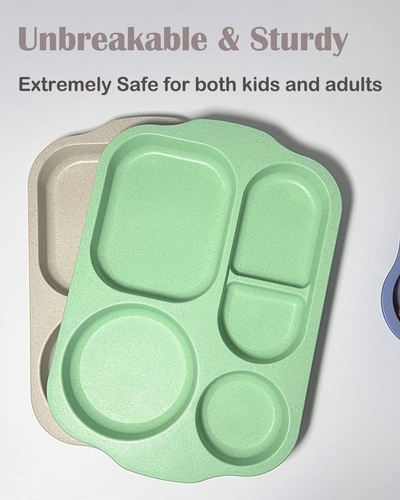 KITLAB Unbreakable Divided Plates 4 Pack Wheat Straw Tray Large Fast Food Tray for Toddlers Adults Kids Children Lightweight Plates Dishwasher and Microwave Safe - Image 5