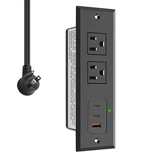 CCCEI Recessed Power Strip with Two USB-C Ports, Fast Charging USB A Port Desk Outlet, Black Furniture Hidden Charging Station for Side Table, End Table, with 6 FT 45 Degree Flat Plug Extension Cord. - Image 1