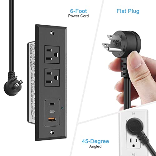 CCCEI Recessed Power Strip with Two USB-C Ports, Fast Charging USB A Port Desk Outlet, Black Furniture Hidden Charging Station for Side Table, End Table, with 6 FT 45 Degree Flat Plug Extension Cord. - Image 5