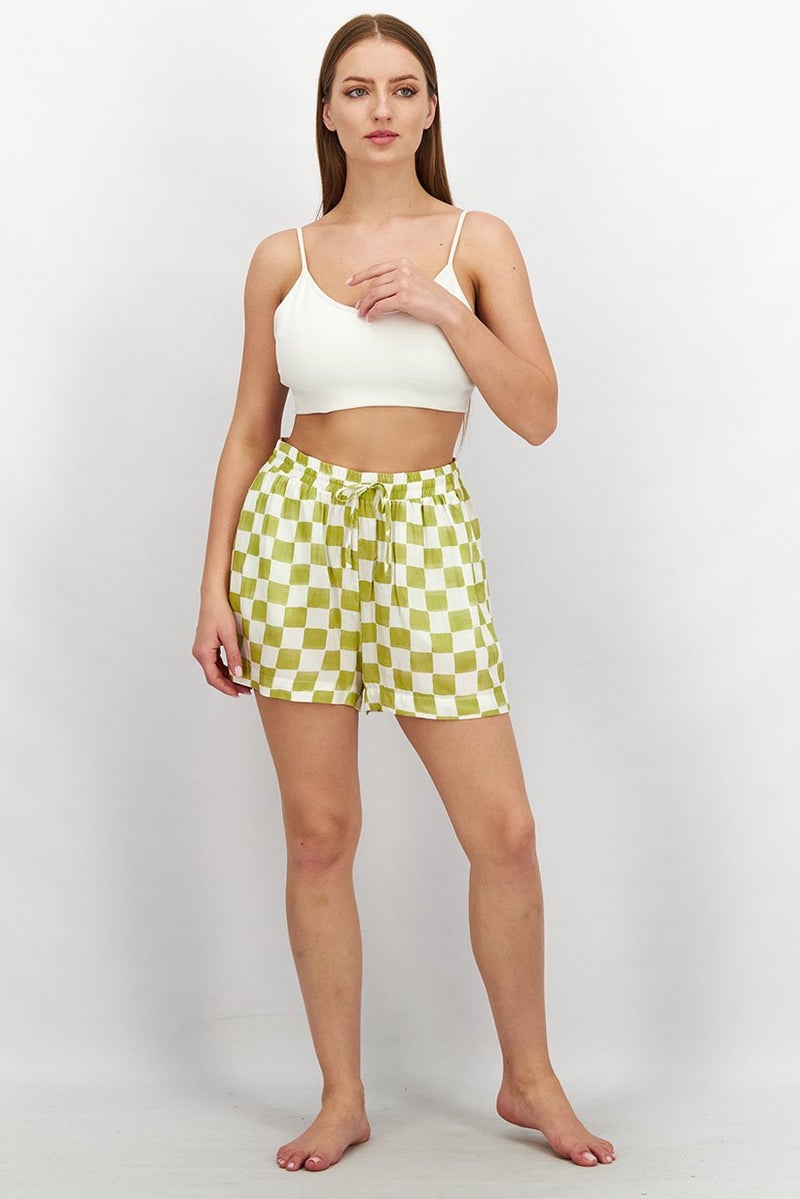 Reserved Women Checkered Basic Shorts, Green and White - Image 4
