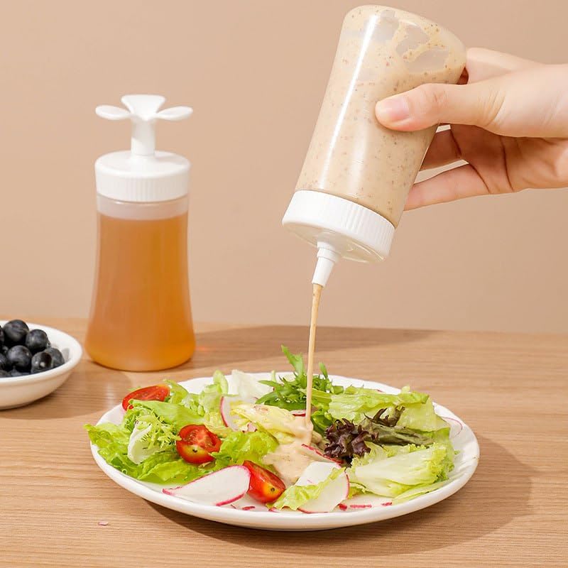 POPLEY Flower Stand Sauce Bottle Kitchen Plastic Squeeze Bottle Condiment Dispenser Food Grade Reusable Vinegar Oil Ketchup Salsa Sauce Cruet Bottles (Multicolor, Pack of 1) - Image 2