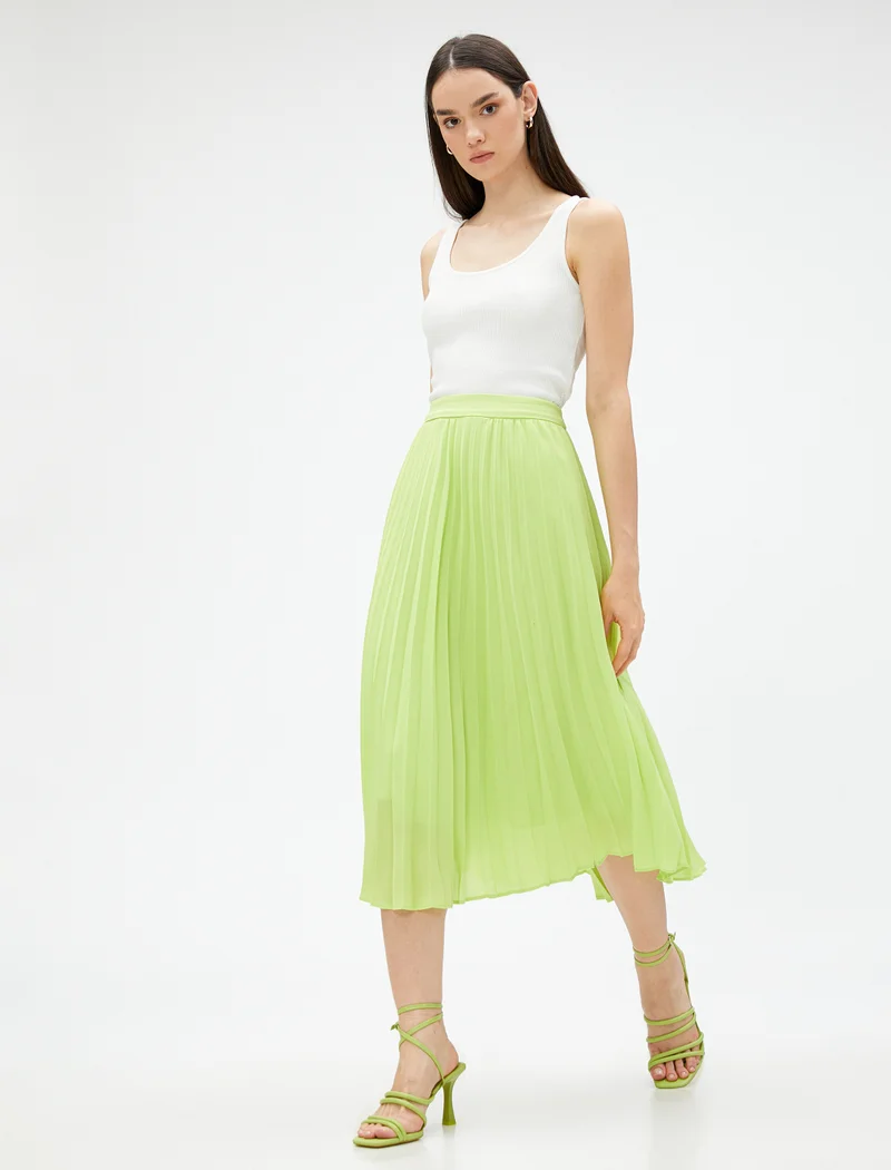 كوتون Koton | Solid Chiffon Pleated Midi Skirt