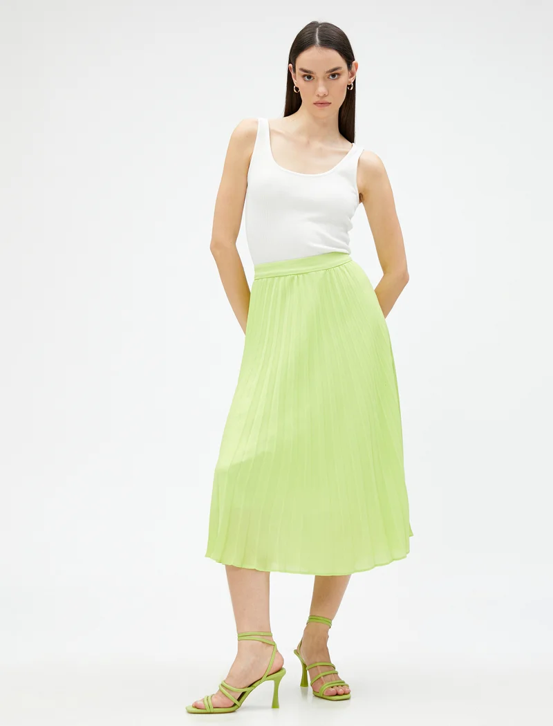 كوتون Koton | Solid Chiffon Pleated Midi Skirt