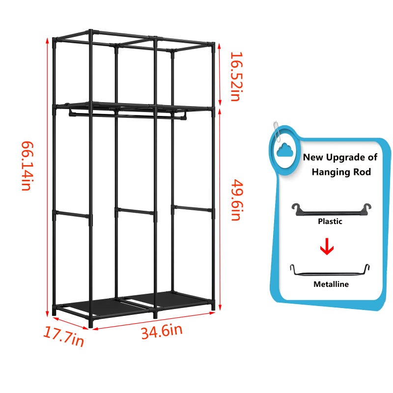 SORCEDAS Portable Wardrobe Closet Storage Organizer Metal Hanging Rack Non-Woven Fabric 34 Inch Coffee (34 Inch, Coffee) - Image 5