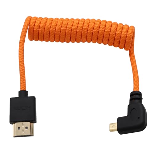 HangTon Micro HDMI 4K 8K Ultra HD Cable for Sony A6700 A7C Canon EOS R5 R7 GH4 XT30II Z50 Camera ATOMOS Ninja V Portkeys Monitor Type A D HDMI21 Orange Braided Coiled 30cm - Image 1