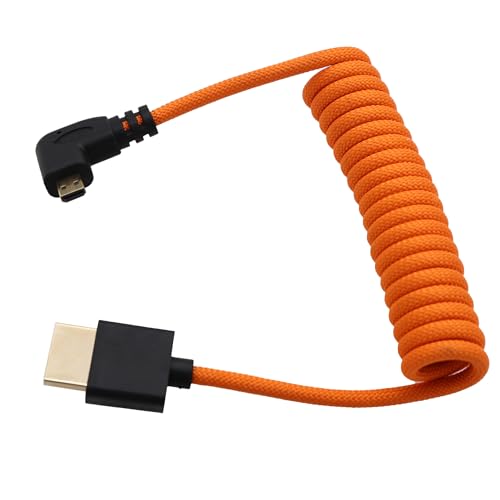 HangTon Micro HDMI 4K 8K Ultra HD Cable for Sony A6700 A7C Canon EOS R5 R7 GH4 XT30II Z50 Camera ATOMOS Ninja V Portkeys Monitor Type A D HDMI21 Orange Braided Coiled 30cm - Image 3