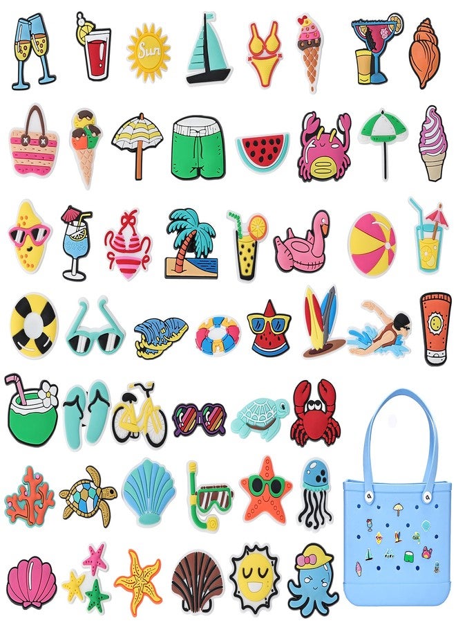 Ella & Emma 50pcs DIY Summer Charms for Bogg Bag, Boggbag Accessories Letters Flowers Baseball Beach Cute Decoration Bag Charms for Bogg Bag Rubber Tote Beach Bags - Image 1