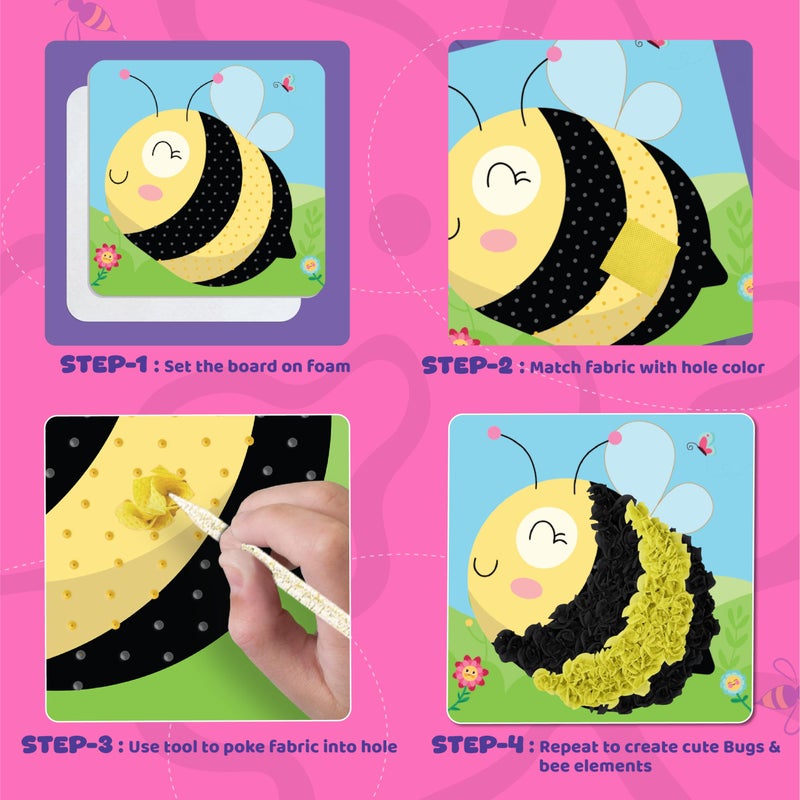 jackinthebox Poke Poke Art â€“ Bugs Theme, Mess-Free Fabric Art and Craft, Flower Pressing Kits, Gift for Kids, Easter Gifts for Girls and Boys Ages 4 5 6 7 8 - Image 5