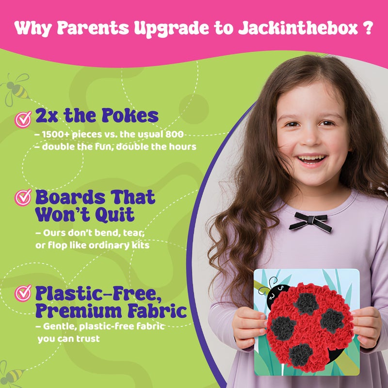 jackinthebox Poke Poke Art â€“ Bugs Theme, Mess-Free Fabric Art and Craft, Flower Pressing Kits, Gift for Kids, Easter Gifts for Girls and Boys Ages 4 5 6 7 8 - Image 4