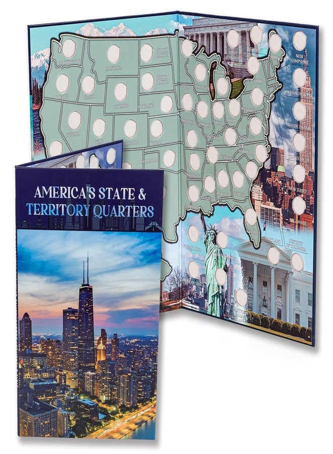 CQNET State Quarter Coin Collection Book Folder Map Holder Album, Educational Gifts for Adults or Collectors, Birthday Gift Keepsake for Friend, Him or Her (No Coin) - Image 1