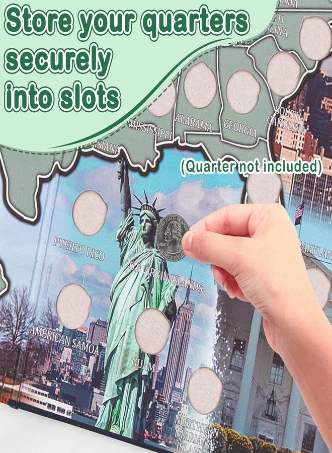 CQNET State Quarter Coin Collection Book Folder Map Holder Album, Educational Gifts for Adults or Collectors, Birthday Gift Keepsake for Friend, Him or Her (No Coin) - Image 3