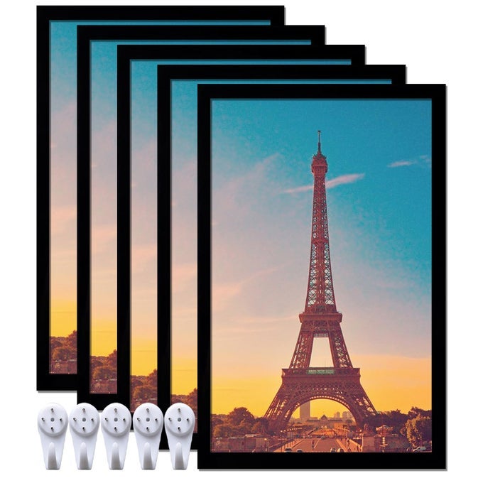 14x22 Picture Frame Set of 5 Black Photo Frames High Transparent Wall Gallery Desktop Horizontal Vertical for Canvas Collage Photo Poster Certificate 14 x 22 inches