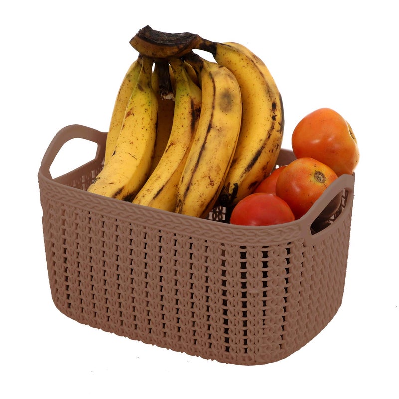 Kuber Industries Kuber Industries Unbreakable Plastic 2 Pieces Multipurpose Medium Size Flexible Storage Baskets/Fruit Vegetable Bathroom Stationary Home Basket with Handles (Brown) -CTKTC43223  - Image 3