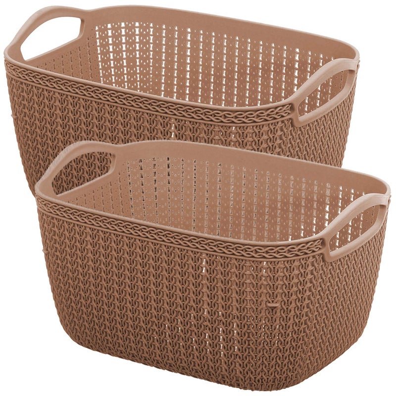 Kuber Industries Kuber Industries Unbreakable Plastic 2 Pieces Multipurpose Medium Size Flexible Storage Baskets/Fruit Vegetable Bathroom Stationary Home Basket with Handles (Brown) -CTKTC43223  - Image 1