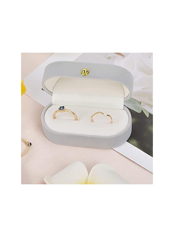 The Bros Velvet Ring Box for Jewelry Gift, Wedding Oval Bearer Vintage Holder Classic Storage Gift Anniversary Engagement Ceremony Birthday, Light Grey Valentines Day Holding 2 Rings  - Image 5