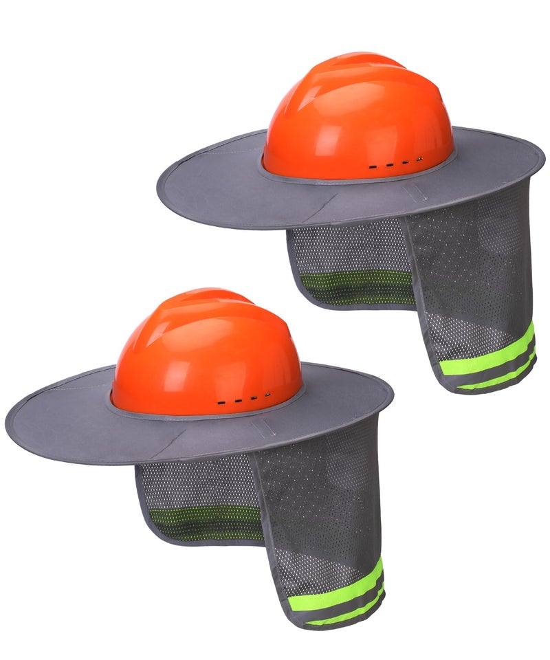 UNCO- Hard Hat Sun Shield, 2 Pack, Grey, Full & Standard Brim Mesh Sunshade High Visibility Reflective, Hard Hat Accessories - Image 1